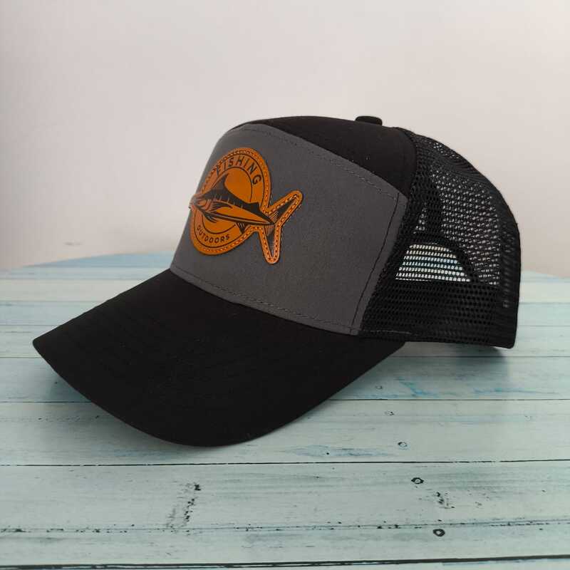 Gorra o cachucha en malla para amantes de la pesca gris, fishing