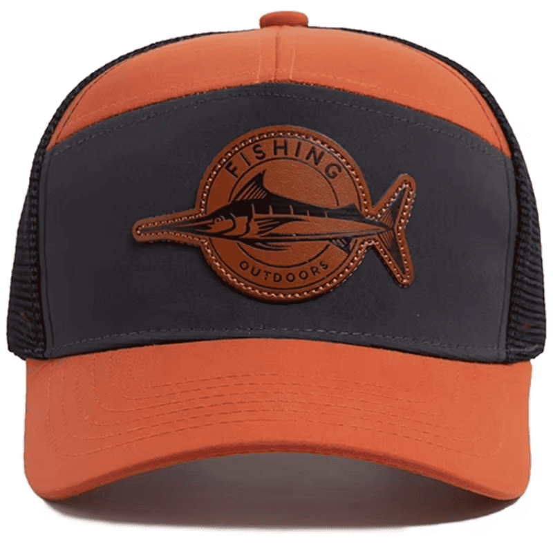 Gorra o cachucha en malla para amantes de la pesca, naranja, ajustables