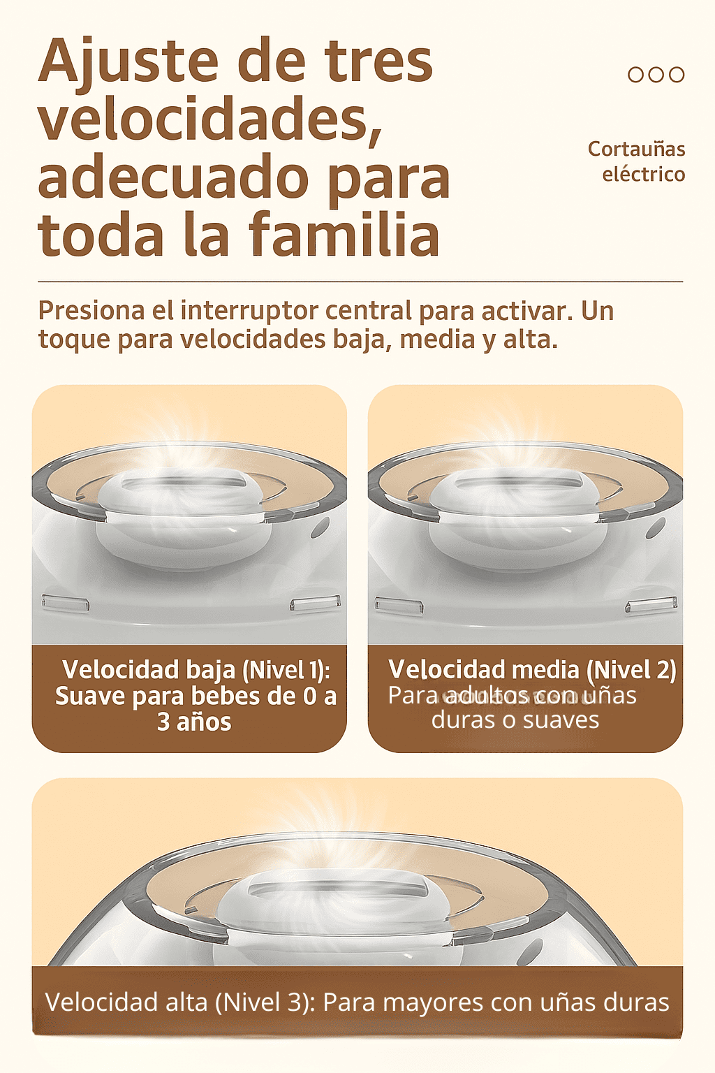 Cortaúñas limador eléctrico recargable de tres velocidades
