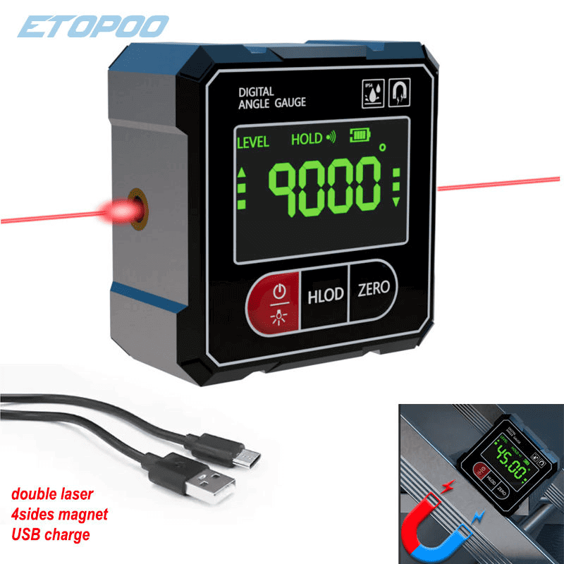 Inclinómetro Digital Recargable con Láser y cable tipo C