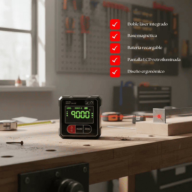 Inclinómetro Digital Recargable con Láser, Ergonómico