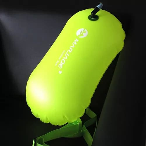 Boya de seguridad verde para natación en aguas abiertas, snorkeling