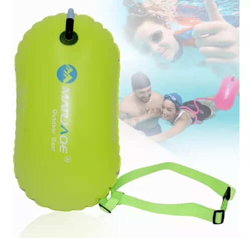 Boya de seguridad verde para natación en aguas abiertas, triatlón